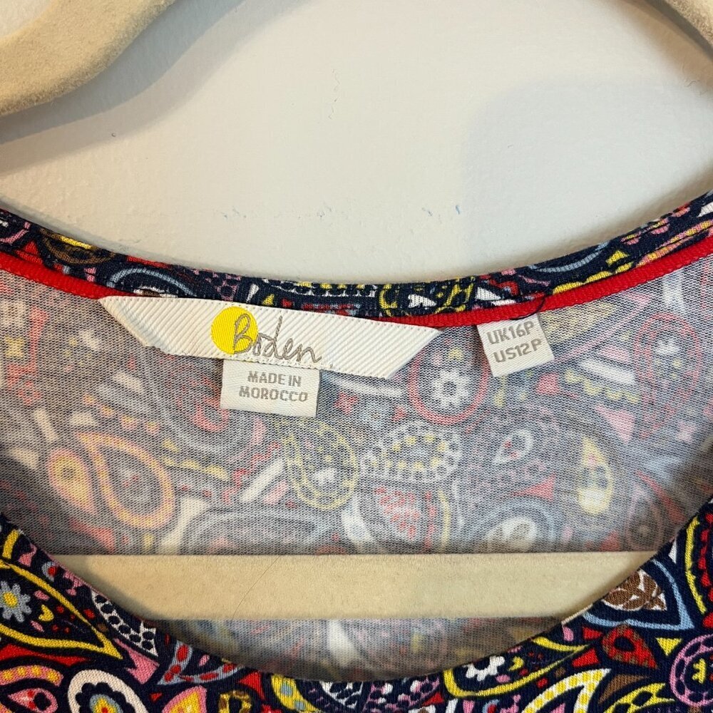 BODEN Short Sleeve Paisley Multicolor Jersey Dress with Pockets 12P - Picture 4 of 5